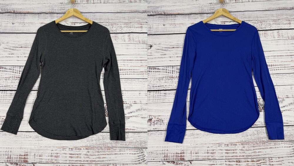 Lot of 2 Old Navy Womens Waffle Knit Thermal Tops L Charcoal Gray Cobalt Blue